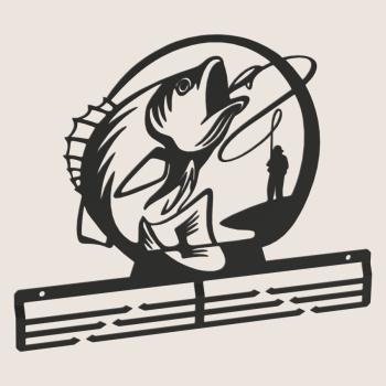 Preview: Medaillenhalter Medaillenaufhänger FISCH Metall SCHWARZ Wandmontage Geschenk / ANGLER