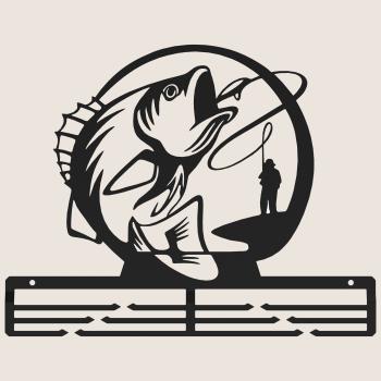 Preview: Medaillenhalter Medaillenaufhänger FISCH Metall SCHWARZ Wandmontage Geschenk / ANGLER