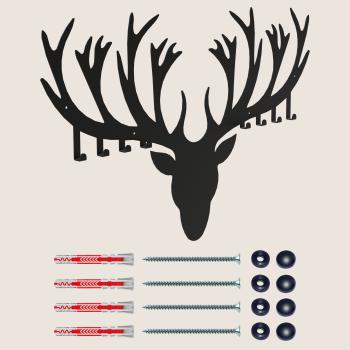Kleiderhaken Kleiderbügel Garderobenleiste Haken Schwarz Tier Wild aus Metall, für Eingang, Flur, Schlafzimmer, Flurgarderobe mit 8 Haken / HIRSCH
