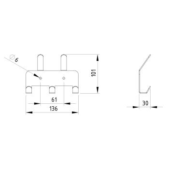 Preview: Kleiderhaken Garderobenleiste Hakenleiste WEIß Doppelhaken - 14 cm - aus Metall, für Eingang, Flur, Schlafzimmer, Flurgarderobe mit 3 Haken / JAVA QUINTET