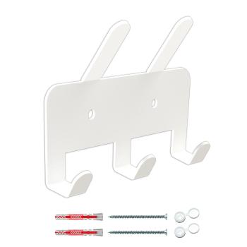 Kleiderhaken Garderobenleiste Hakenleiste WEIß Doppelhaken - 14 cm - aus Metall, für Eingang, Flur, Schlafzimmer, Flurgarderobe mit 3 Haken / JAVA QUINTET