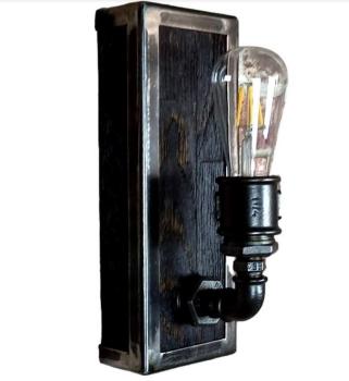Wandlampe 1 flammige Wandleuchte Industrial Loft Lampe Holz Stahl KNI1 Fassung: E27