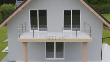 Preview: Relinggeländer Edelstahl aufgesetzt Geländer Konfigurator Balkongeländer Treppengeländer Balkon Terrasse Boden Treppen Relingpfosten 42,4 mm V2A