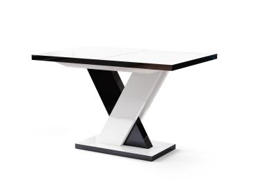 Esstisch Ausziehtisch Weiß - Schwarz Hochglanz 120-170 cm Esszimmertisch für 4-6 Personen mit Synchronauszug - 120x76x80 cm (BxHxT) Modern Esszimmer
