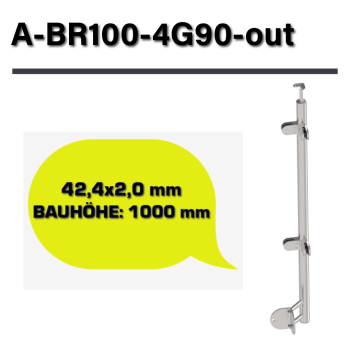 Geländerpfosten ECKE OUT Eckpfosten 90 Grad Ø42,4 Bauhöhe 1000mm mit 4x Glasklemmen 63x45mm vorgesetzt Geländer V2A Edelstahl