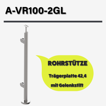 Geländerpfosten LINKS Endpfosten Ø42,4 Bauhöhe 1000mm mit Glasklemmen 63x45mm Geländer V2A geschliffen K320 Edelstahl