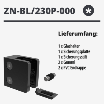 Glashalter Zamak Glasklemme Zink Geländer RAL9005 Schwarz Glas Eckig Glatt BLACK