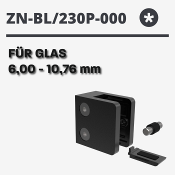 Preview: Glashalter Zamak Glasklemme Zink Geländer RAL9005 Schwarz Glas Eckig Glatt BLACK