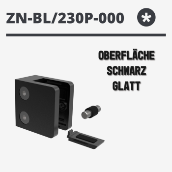 Preview: Glashalter Zamak Glasklemme Zink Geländer RAL9005 Schwarz Glas Eckig Glatt BLACK