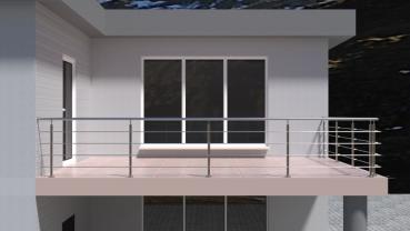 Preview: Relinggeländer Edelstahl aufgesetzt Geländer Konfigurator Balkongeländer Treppengeländer Balkon Terrasse Boden Treppen Relingpfosten 42,4 mm V2A