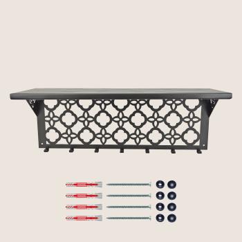 Kleiderhaken Garderobenleiste Hakenleiste Schwarz mit Ablage - 70 cm - aus Metall, für Eingang, Flur, Schlafzimmer, Flurgarderobe mit 7 Haken / W-3