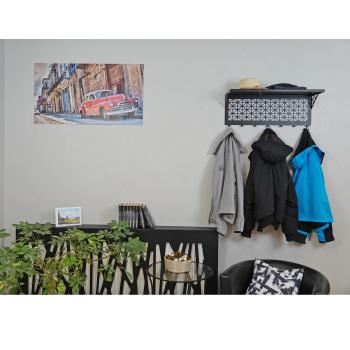 Kleiderhaken Garderobenleiste Hakenleiste Schwarz mit Ablage - 70 cm - aus Metall, für Eingang, Flur, Schlafzimmer, Flurgarderobe mit 7 Haken / W-4