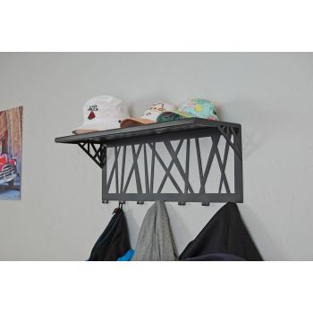 Kleiderhaken Garderobenleiste Hakenleiste Schwarz mit Ablage - 70 cm - aus Metall, für Eingang, Flur, Schlafzimmer, Flurgarderobe mit 7 Haken / W-1