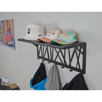 Kleiderhaken Garderobenleiste Hakenleiste Schwarz mit Ablage - 70 cm - aus Metall, für Eingang, Flur, Schlafzimmer, Flurgarderobe mit 7 Haken / W-1