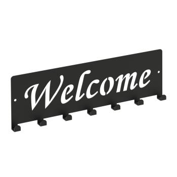 Kleiderhaken Bügel Garderobenleiste Hakenleiste Schwarz- 40 cm - aus Metall, für Eingang, Flur, Schlafzimmer, Flurgarderobe / WELCOME-2