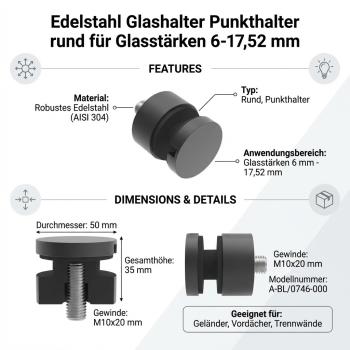 Glashalter Punkthalter Edelstahl rund | Sellon24
