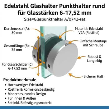 Glashalter Punkthalter Edelstahl rund | Sellon24