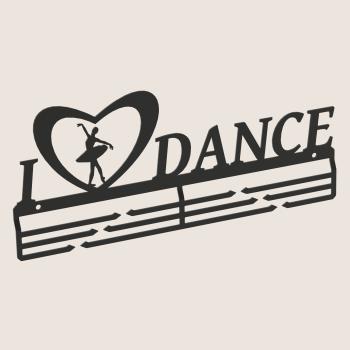 Preview: Medaillenhalter Medaillenaufhänger TANZEN Metall Schwarz Wandmontage Geschenk / I LOVE DANCE
