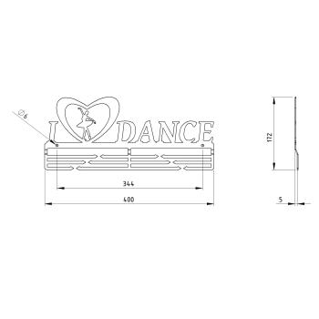 Preview: Medaillenhalter Medaillenaufhänger TANZEN Metall Weiß Wandmontage Geschenk / I LOVE DANCE