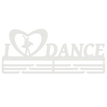 Preview: Medaillenhalter Medaillenaufhänger TANZEN Metall Weiß Wandmontage Geschenk / I LOVE DANCE