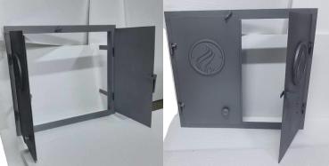 Preview: Zweiflügelige Stahltür für Räucherkammer Doppelofentür Räucherei 600x600