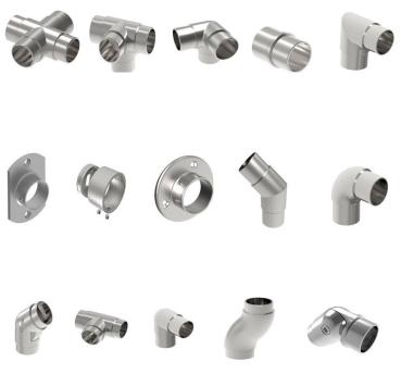 Edelstahl V2A Rohrverbinder Rohrbogen Wandanker 42,4 Rohr Verbinder Steckfitting