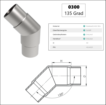 Preview: Edelstahl V2A Rohrverbinder Rohrbogen Wandanker 42,4 Rohr Verbinder Steckfitting