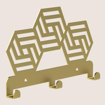 Preview: Kleiderhaken Garderobenleiste Hakenleiste GOLD - 23 cm - aus Metall, für Eingang, Flur, Schlafzimmer, Flurgarderobe mit 3 Haken / HEXA 230