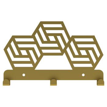 Preview: Kleiderhaken Garderobenleiste Hakenleiste GOLD - 23 cm - aus Metall, für Eingang, Flur, Schlafzimmer, Flurgarderobe mit 3 Haken / HEXA 230