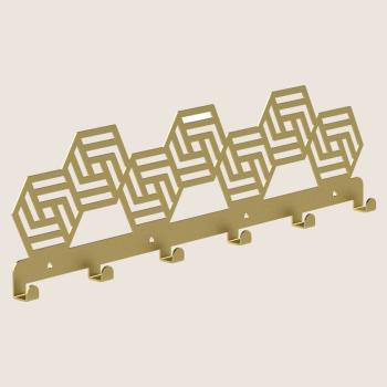 Preview: Kleiderhaken Garderobenleiste Hakenleiste GOLD - 50 cm - aus Metall, für Eingang, Flur, Schlafzimmer, Flurgarderobe mit 6 Haken / HEXA 500