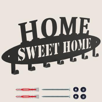 Kleiderhaken Kleiderbügel Garderobenleiste Haken Schwarz aus Metall, für Eingang, Flur, Schlafzimmer, Flurgarderobe mit / Haken / HOME SWEET HOME