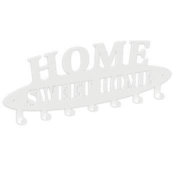 Kleiderhaken Kleiderbügel Garderobenleiste Haken WEIß aus Metall, für Eingang, Flur, Schlafzimmer, Flurgarderobe mit Haken / HOME SWEET HOME