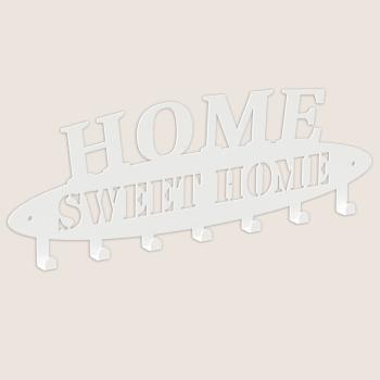 Kleiderhaken Kleiderbügel Garderobenleiste Haken WEIß aus Metall, für Eingang, Flur, Schlafzimmer, Flurgarderobe mit Haken / HOME SWEET HOME