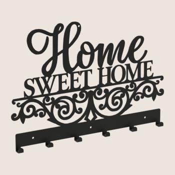 Kleiderhaken Garderobenleiste Hakenleiste Schwarz - 50 cm - aus Metall, für Eingang, Flur, Schlafzimmer, Flurgarderobe mit 6 Haken / HOME SWEET HOME