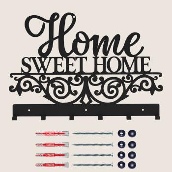 Kleiderhaken Garderobenleiste Hakenleiste Schwarz - 50 cm - aus Metall, für Eingang, Flur, Schlafzimmer, Flurgarderobe mit 6 Haken / HOME SWEET HOME