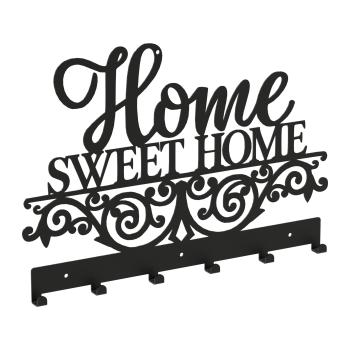 Kleiderhaken Garderobenleiste Hakenleiste Schwarz - 50 cm - aus Metall, für Eingang, Flur, Schlafzimmer, Flurgarderobe mit 6 Haken / HOME SWEET HOME