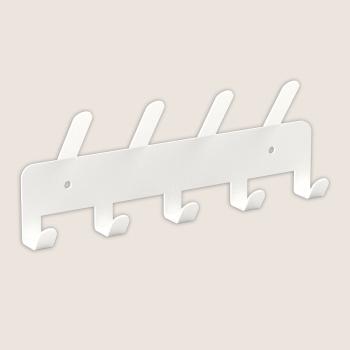 Preview: Kleiderhaken Garderobenleiste Hakenleiste WEIß Doppelhaken - 26 cm - aus Metall, für Eingang, Flur, Schlafzimmer, Flurgarderobe mit 5 Haken / JAVA MIDI