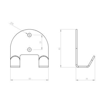 Preview: Kleiderhaken Garderobe Bügel Hakenleiste Schwarz - 6 cm - aus Metall, für Eingang, Flur, Schlafzimmer, Flurgarderobe mit 2 Haken / JAVA TWIN