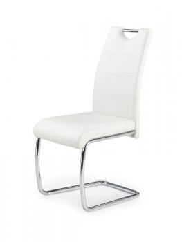 Freischwinger Esszimmerstuhl Schwingstuhl Weiß Kunstleder Bezug - 120 kg belastbar - Küchenstuhl mit Tragegriff Metallgestell