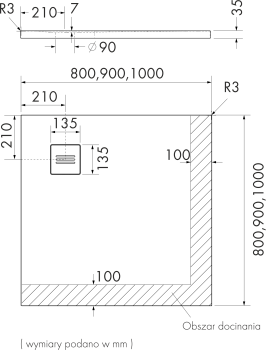 Preview: Stabilsound Plus Markas Verbundduschwanne White Structure 90x90x3,5 cm, quadratisch