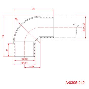 Edelstahl Rundbogen Rohrverbinder 90 Grad - für Rohr  Ø 42,4 x 2,0mm geschliffen K320