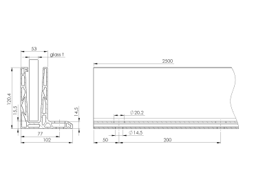 Aluprofil für Ganzglasgeländer - Oberverankerung L-ECO 2500mm Schwarz