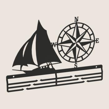 Preview: Medaillenhalter Medaillenaufhänger SEGELN Metall SCHWARZ Wandmontage Geschenk / PACIFIC