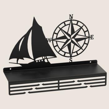 Preview: Medaillenhalter Medaillenaufhänger SEGELN mit Regal Metall SCHWARZ Wandmontage Geschenk / PACIFIC