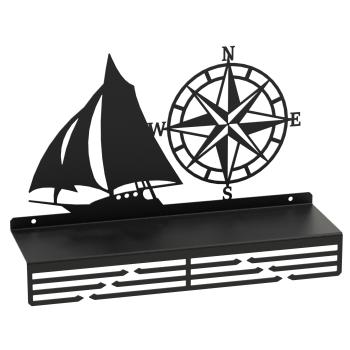 Medaillenhalter Medaillenaufhänger SEGELN mit Regal Metall SCHWARZ Wandmontage Geschenk / PACIFIC