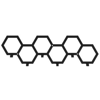 Preview: Kleiderhaken Garderobenleiste Hakenleiste Schwarz - 65 cm - aus Metall, für Eingang, Flur, Schlafzimmer, Flurgarderobe mit 6 Haken / PANE 650