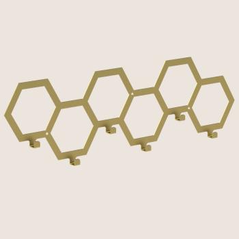 Preview: Kleiderhaken Garderobenleiste Hakenleiste GOLD - 65 cm - aus Metall, für Eingang, Flur, Schlafzimmer, Flurgarderobe mit 6 Haken / PANE 650