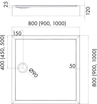 Preview: Acryl-Duschwanne integriert mit stabilisierendem und schalldämmendem Unterbau Stabilsound Plus Montana 90x90x12 cm, quadratisch
