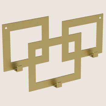 Preview: Kleiderhaken Garderobenleiste Hakenleiste GOLD - 30 cm - aus Metall, für Eingang, Flur, Schlafzimmer, Flurgarderobe mit 3 Haken / SQUARE 300