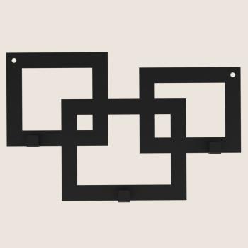 Preview: Kleiderhaken Garderobenleiste Hakenleiste Schwarz - 30 cm - aus Metall, für Eingang, Flur, Schlafzimmer, Flurgarderobe mit 3 Haken / SQUARE 300